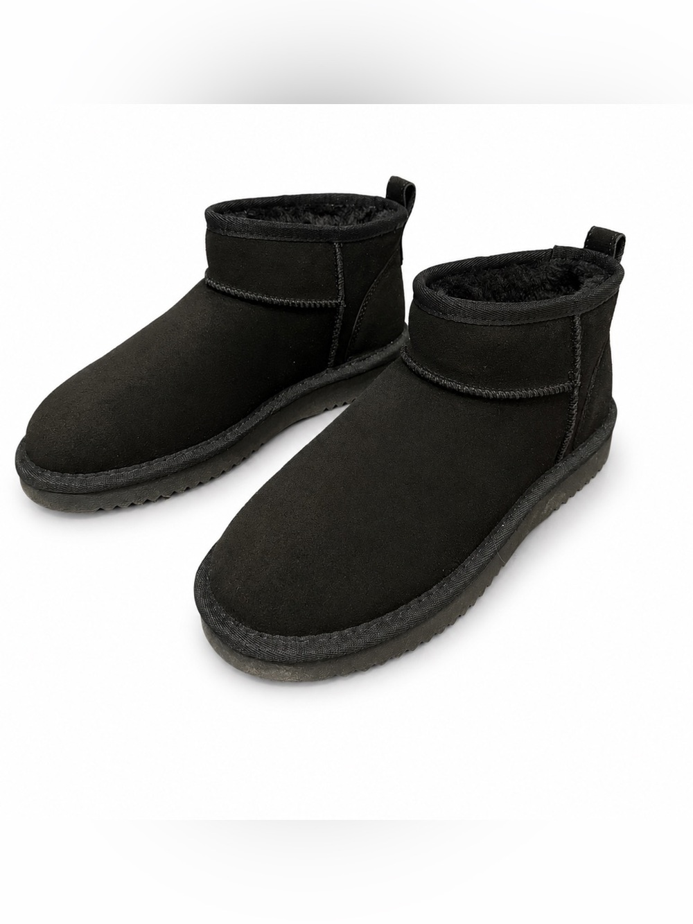 NWOT Bearpaw Black Suede Shearling Lined Ankle Boots Woman’s size 7